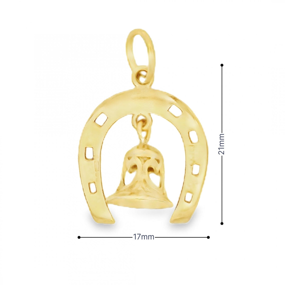9ct Yellow Gold Horseshoe & Bell Charm -17x21x8mm - 2.2g