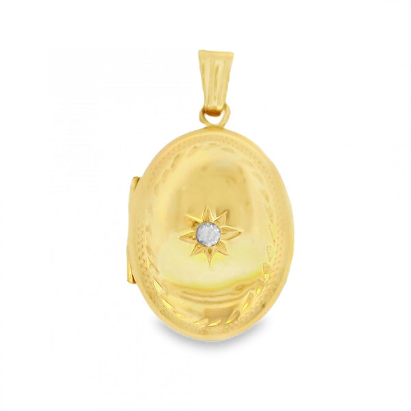 9ct Yellow Gold 0.05ct Diamond Locket - 17x21x7mm - 5.0g