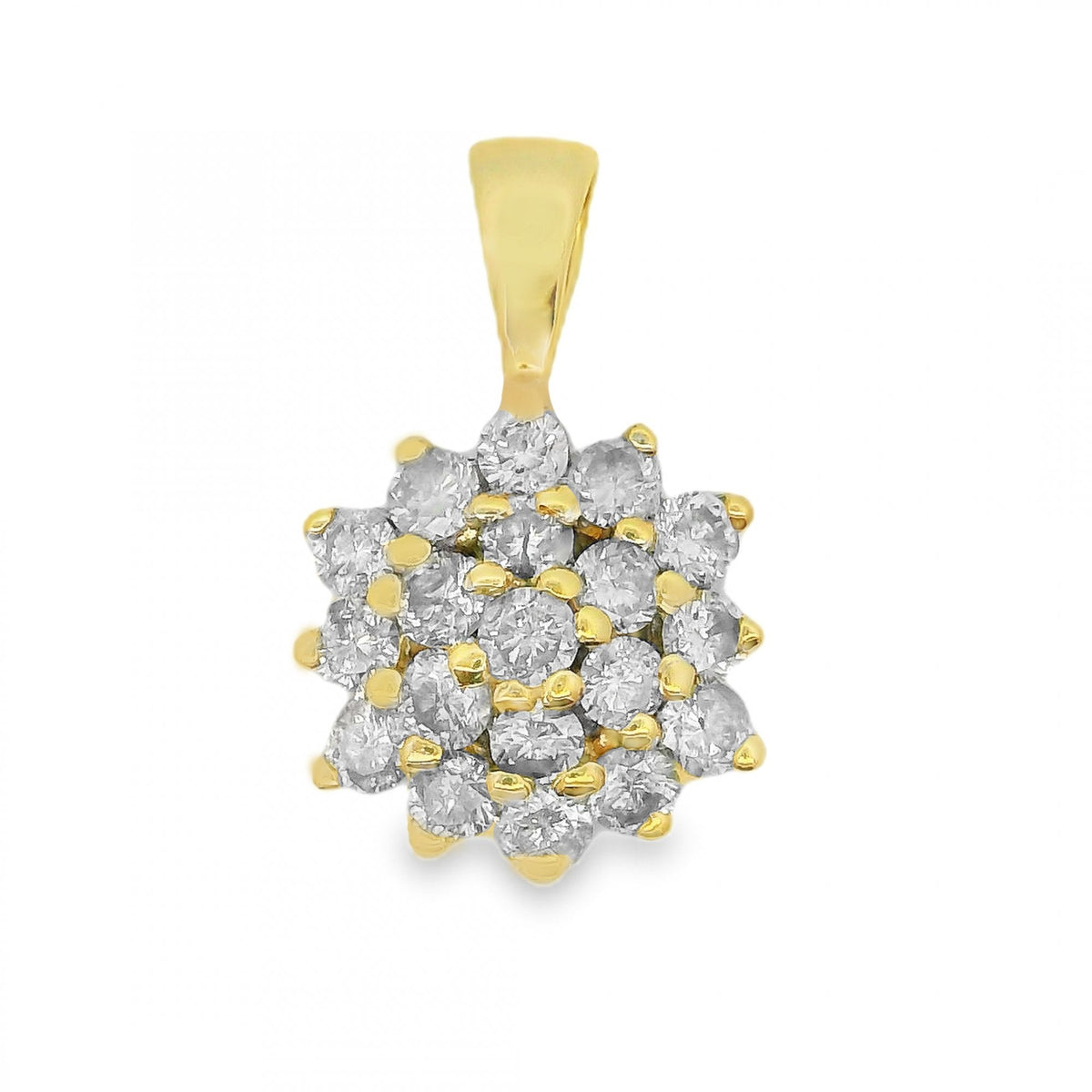9ct Yellow Gold Diamond Cluster Pendant - 10x15x4.5mm - 0.50ct