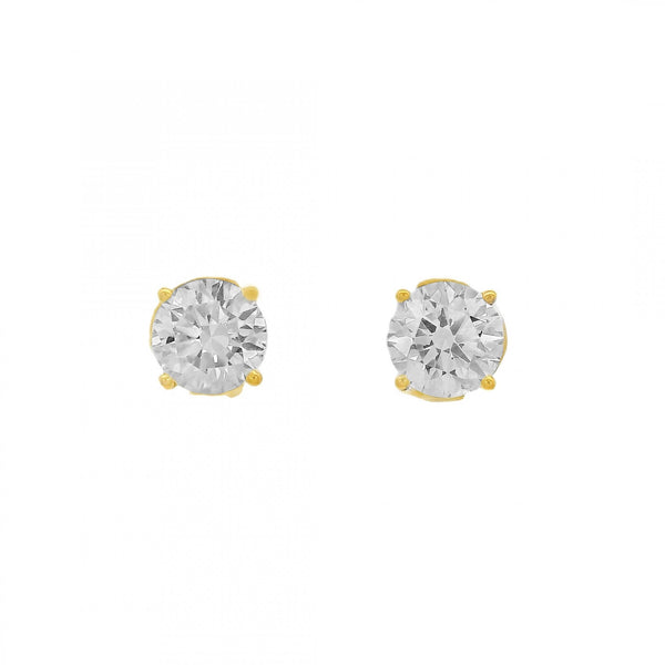 2.00ct Yellow Gold Round Brilliant Diamond Stud Earrings - F/VS2