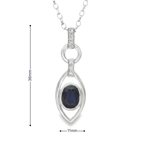 18ct White Gold Sapphire & Diamond Pendant & Chain - 18"