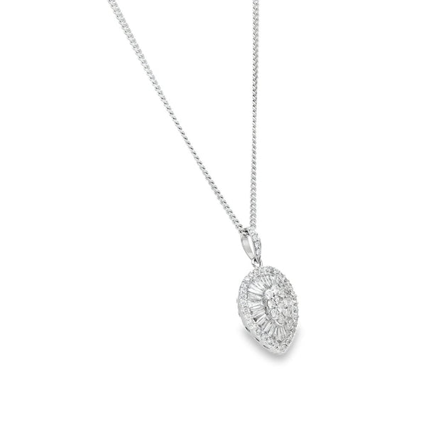 18ct White Gold Pear-Cut Diamond Pendant & Curb Chain - 1.40ct