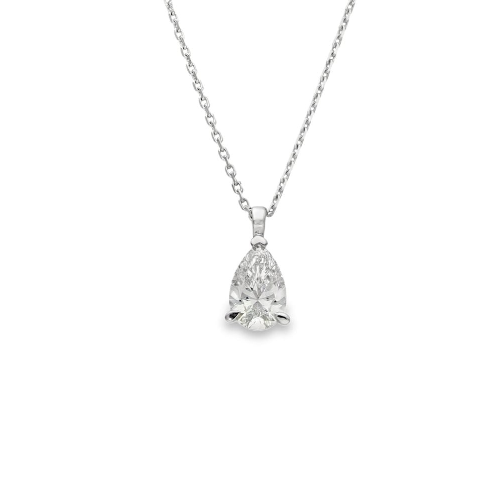 1.02ct White Gold Pear-Cut Diamond Pendant & Necklace - F/VS2