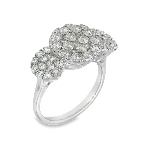 18ct White Gold Diamond Trilogy Cluster Ring - Size N½ - 2.33ct