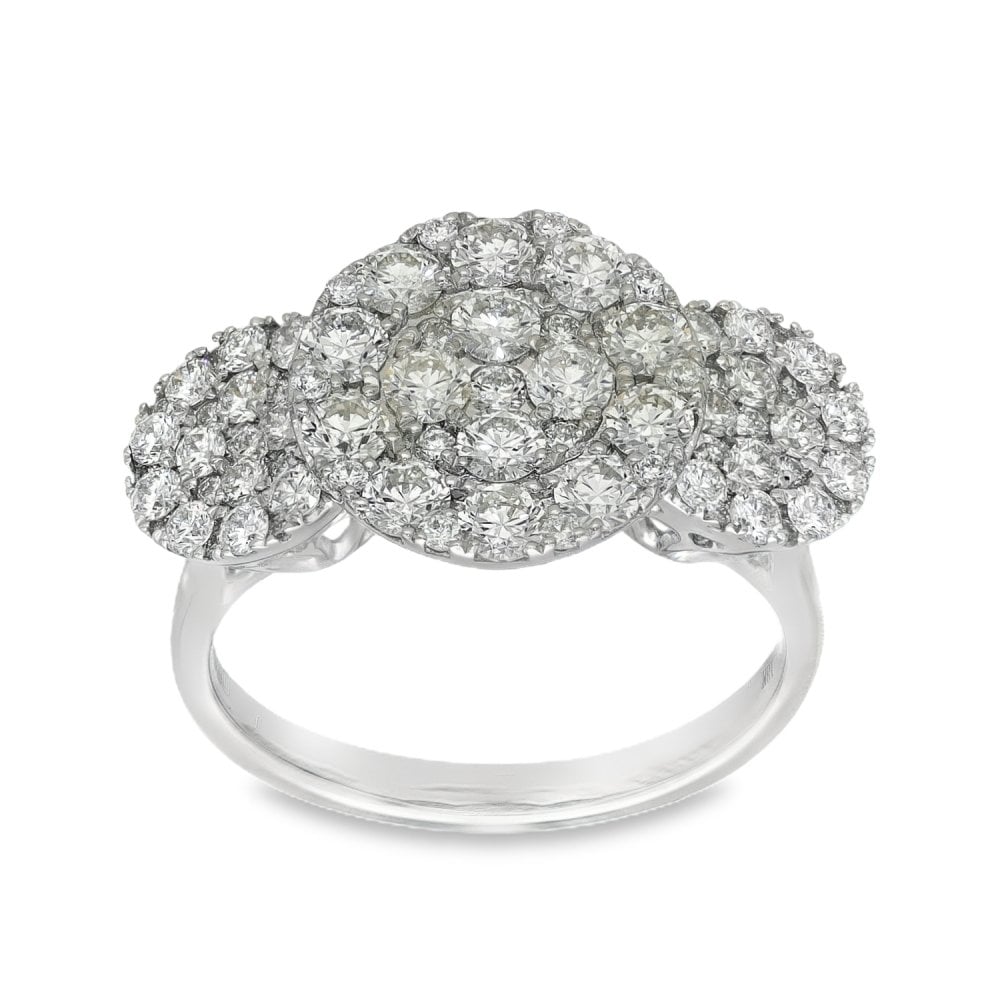 18ct White Gold Diamond Trilogy Cluster Ring - Size N½ - 2.33ct