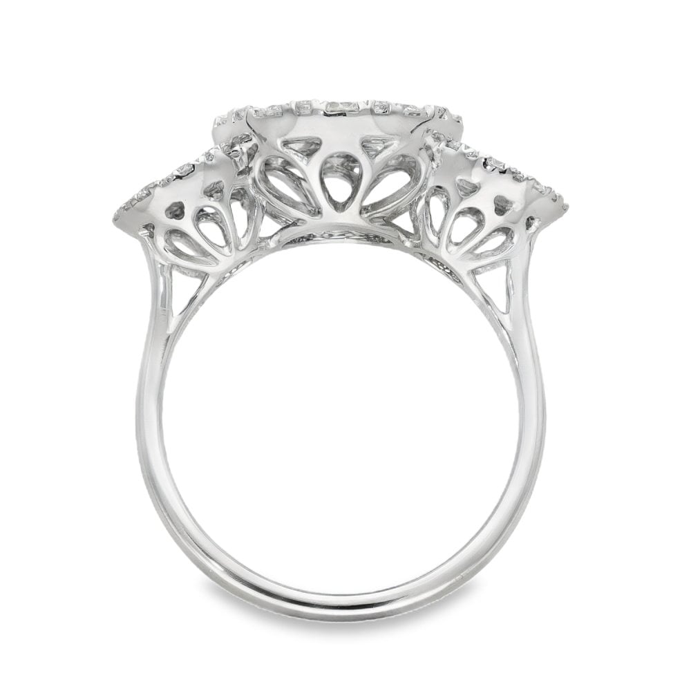 18ct White Gold Diamond Trilogy Cluster Ring - Size N½ - 2.33ct