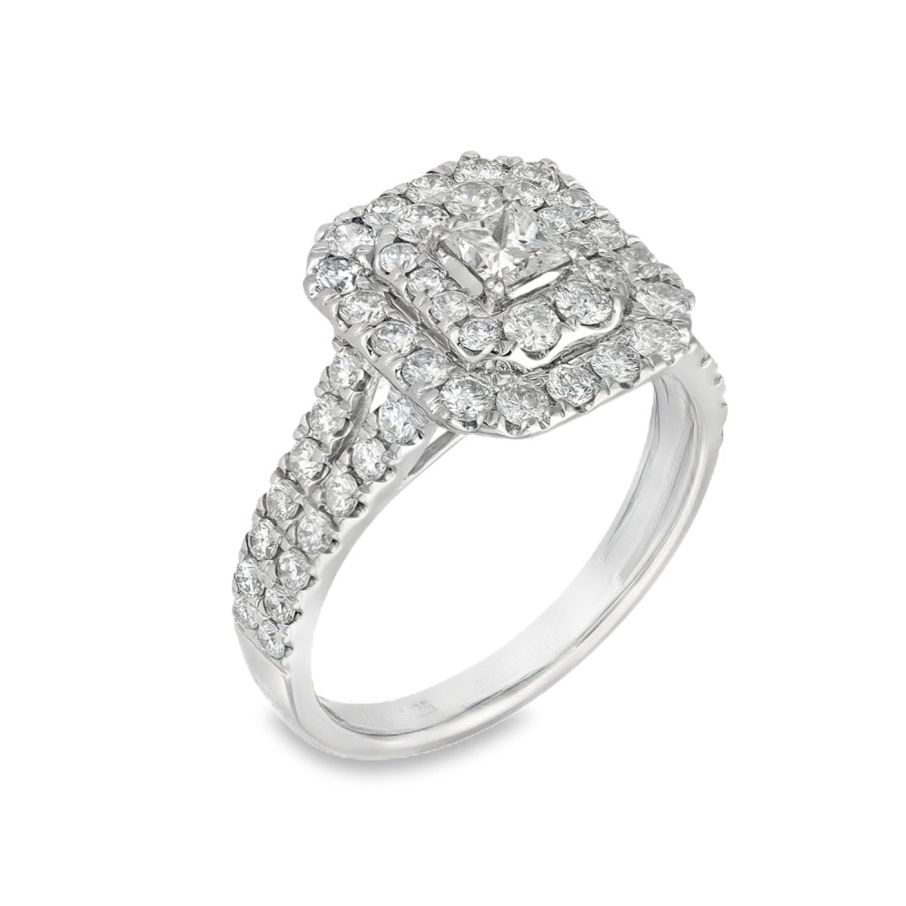 18ct White Gold Diamond Cluster Ring - Size K½ - 1.25ct