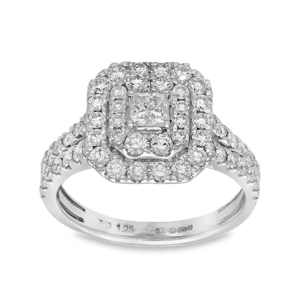 18ct White Gold Diamond Cluster Ring - Size K½ - 1.25ct