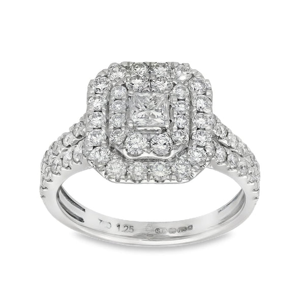 18ct White Gold Diamond Cluster Ring - Size K½ - 1.25ct