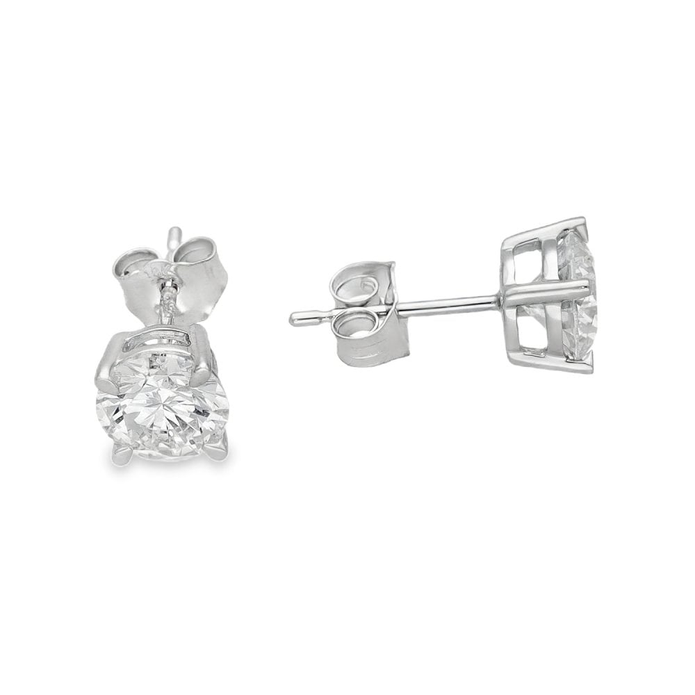 2.08ct White Gold Round Brilliant Diamond Stud Earrings - F/VS2