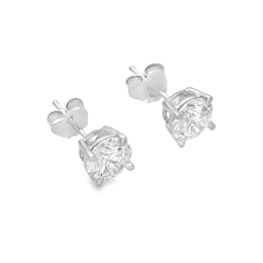 2.08ct White Gold Round Brilliant Diamond Stud Earrings - F/VS2