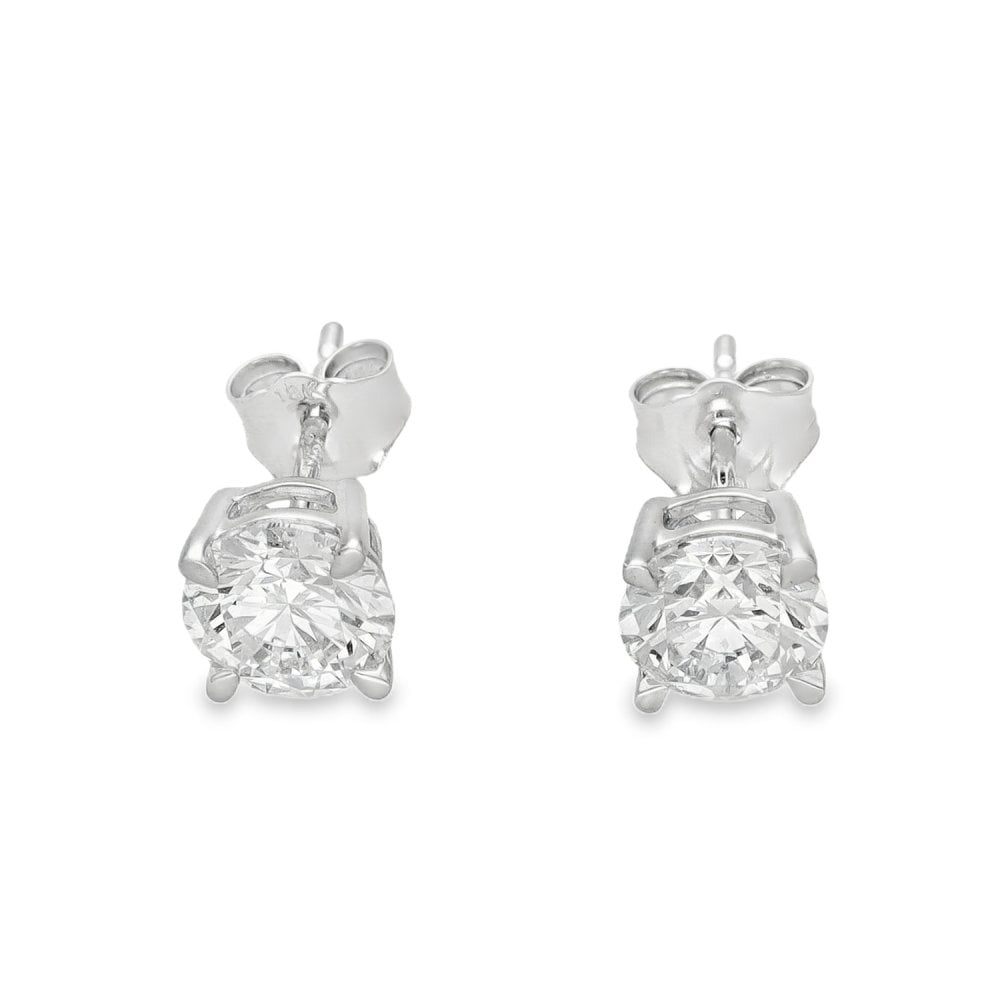 2.08ct White Gold Round Brilliant Diamond Stud Earrings - F/VS2