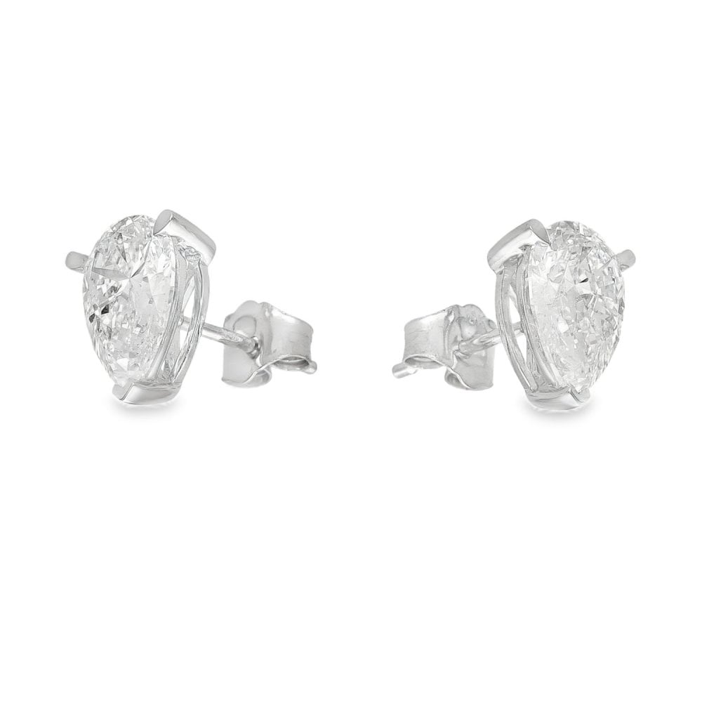 3.00ct White Gold Pear-Cut Diamond Stud Earrings - F/VS2