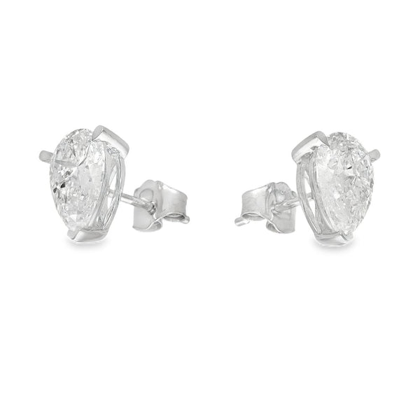 3.00ct White Gold Pear-Cut Diamond Stud Earrings - F/VS2
