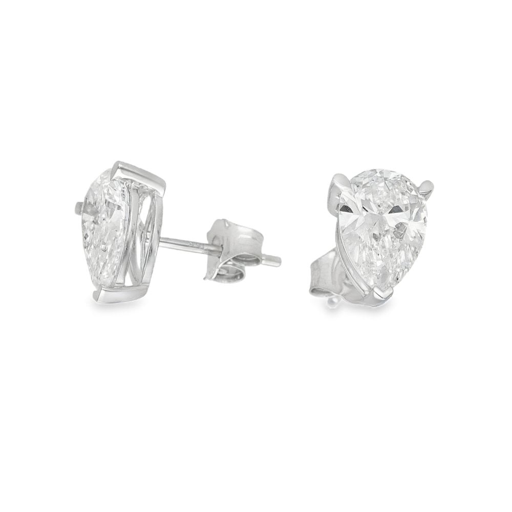 3.00ct White Gold Pear-Cut Diamond Stud Earrings - F/VS2