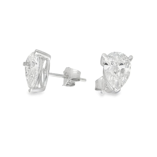 3.00ct White Gold Pear-Cut Diamond Stud Earrings - F/VS2