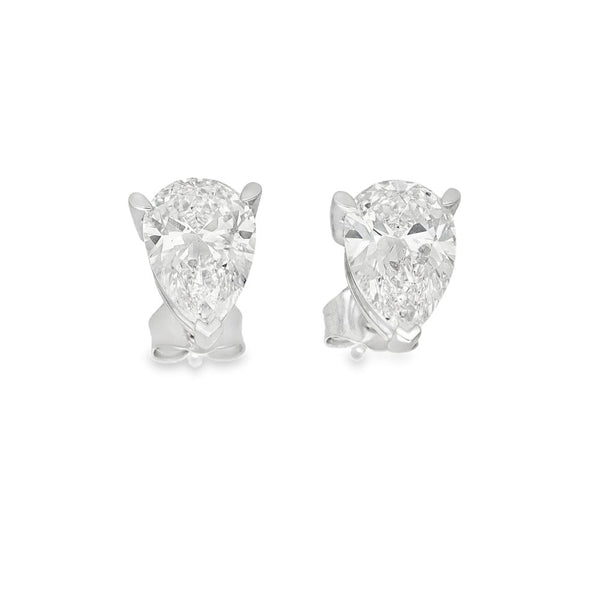 3.00ct White Gold Pear-Cut Diamond Stud Earrings - F/VS2