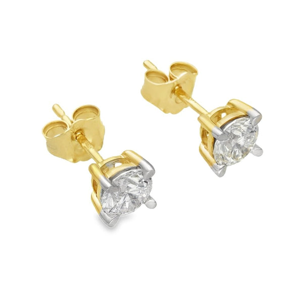 1.07ct Yellow Gold Round Brilliant Diamond Stud Earrings - F/VS2