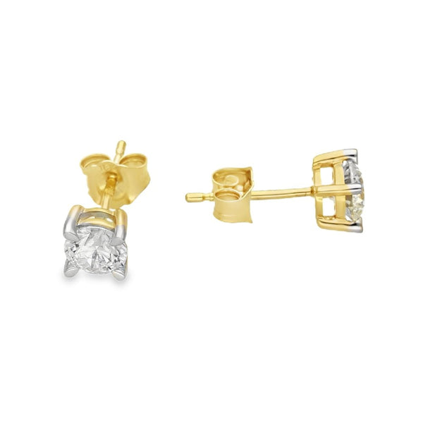 1.07ct Yellow Gold Round Brilliant Diamond Stud Earrings - F/VS2