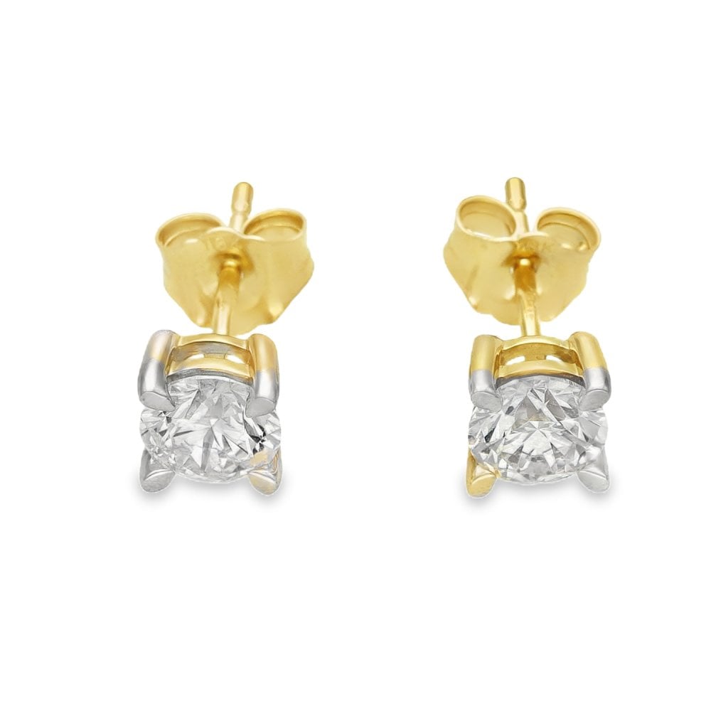 1.07ct Yellow Gold Round Brilliant Diamond Stud Earrings - F/VS2