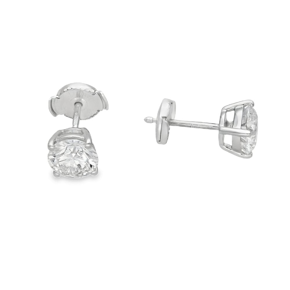 2.00ct White Gold Round Brilliant Diamond Stud Earrings - F/VS2