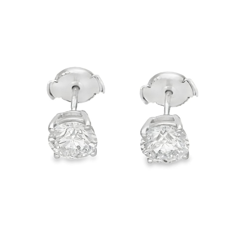 2.00ct White Gold Round Brilliant Diamond Stud Earrings - F/VS2