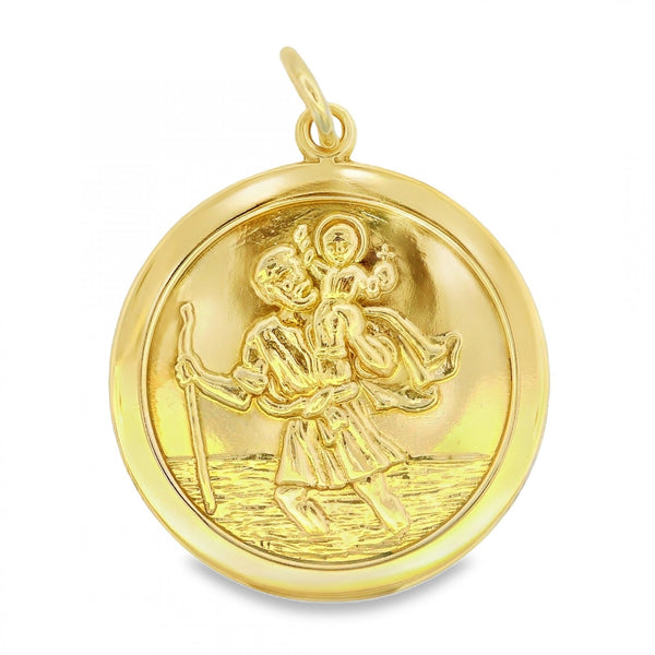 9ct Yellow Gold Round St. Christopher Pendant - 24x24mm - 6.3g