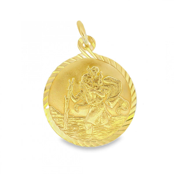 9ct Yellow Gold Round St. Christopher Pendant - 16x16x1mm - 1.3g