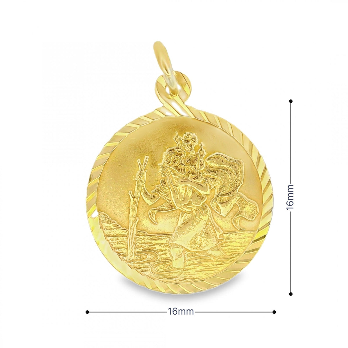 9ct Yellow Gold Round St. Christopher Pendant - 16x16x1mm - 1.3g