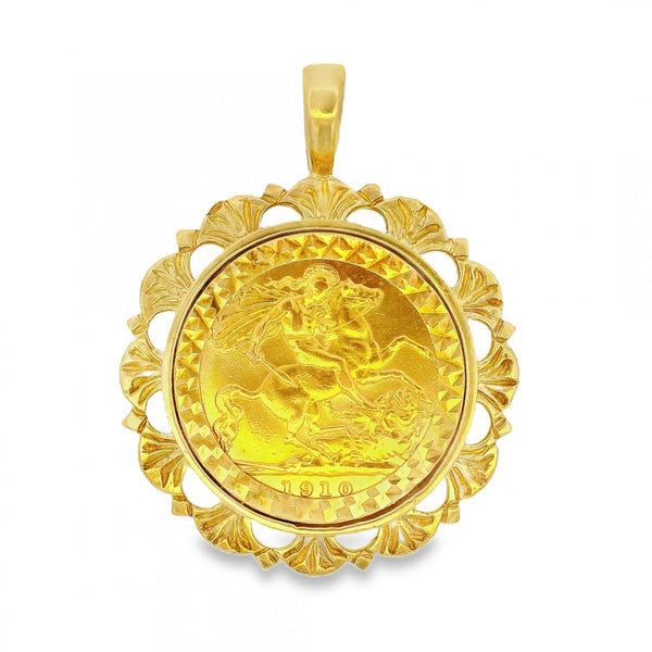 1910 Yellow Gold Half Sovereign Coin Pendant - 28x36x2.5mm -7.7g