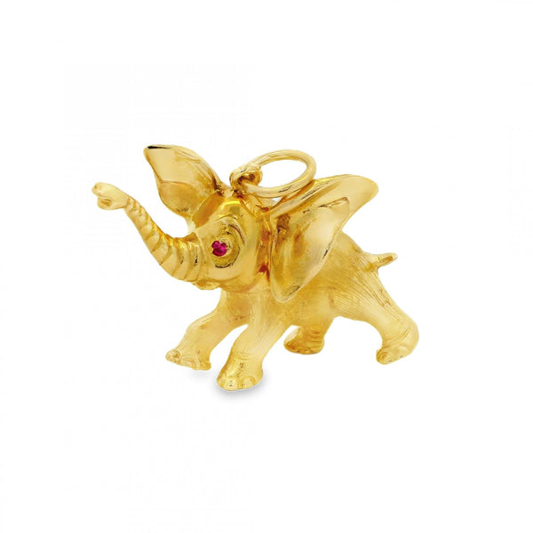9ct Yellow Gold Ruby Dumbo Pendant - 38x26x12mm - 11.0g