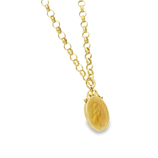 1974 Yellow Gold Full Sovereign Coin Pendant & Chain - 21"