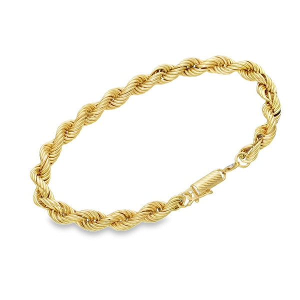 9ct Yellow Gold Hollow Rope Bracelet - 7" - 4.8g