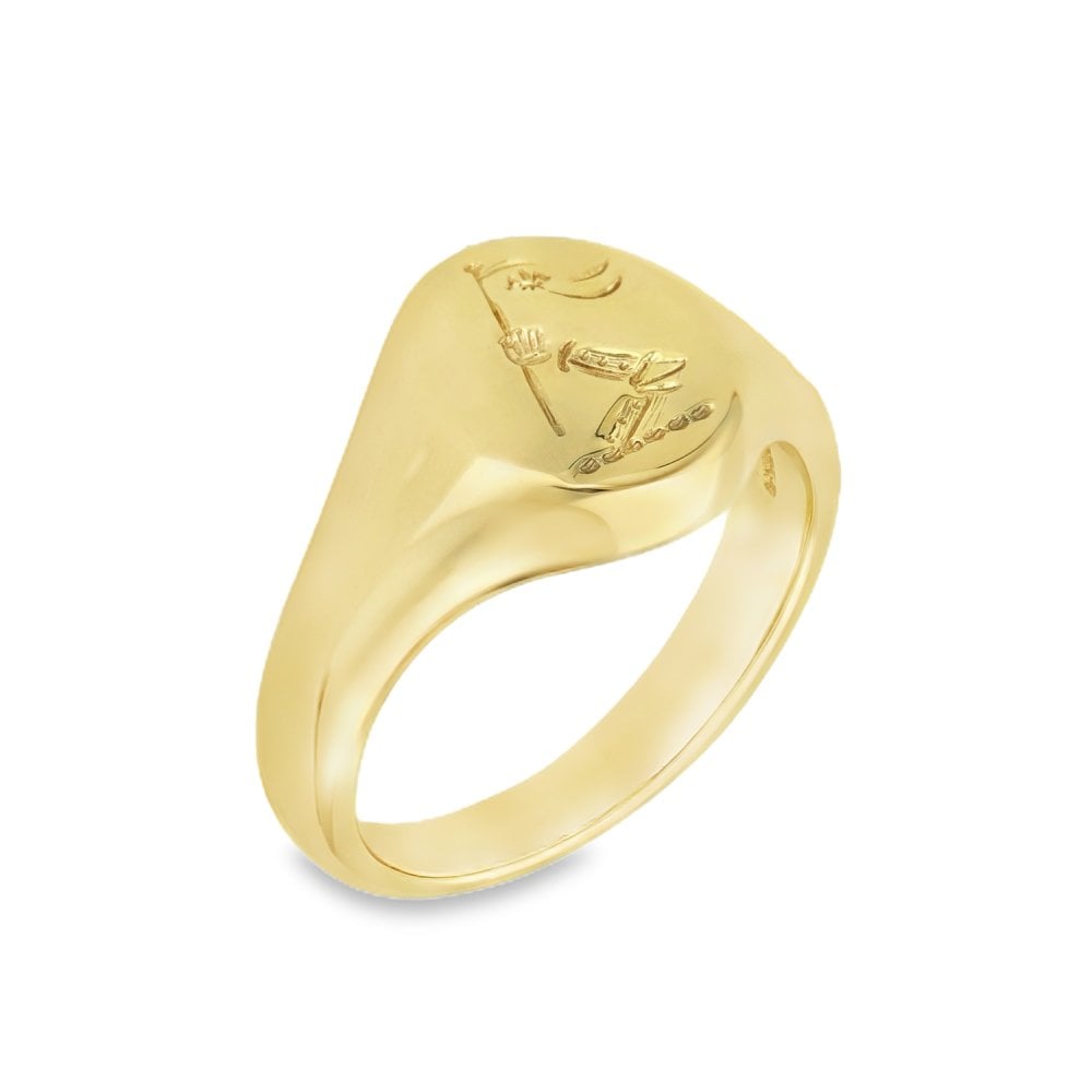 9ct Yellow Gold Family Crest Intaglio Signet Ring - Size R -13mm