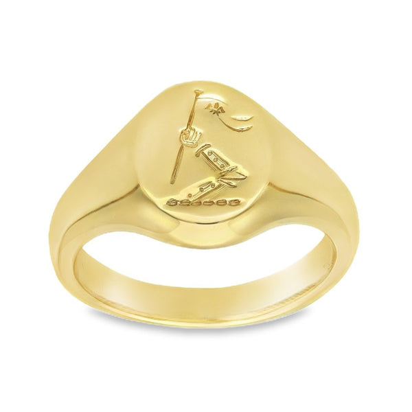 9ct Yellow Gold Family Crest Intaglio Signet Ring - Size R -13mm
