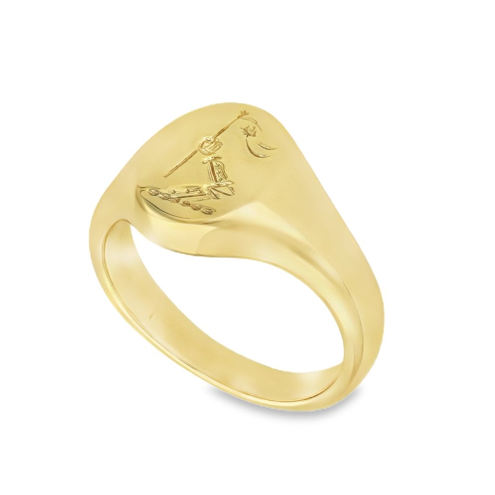 9ct Yellow Gold Family Crest Intaglio Signet Ring - Size R -13mm