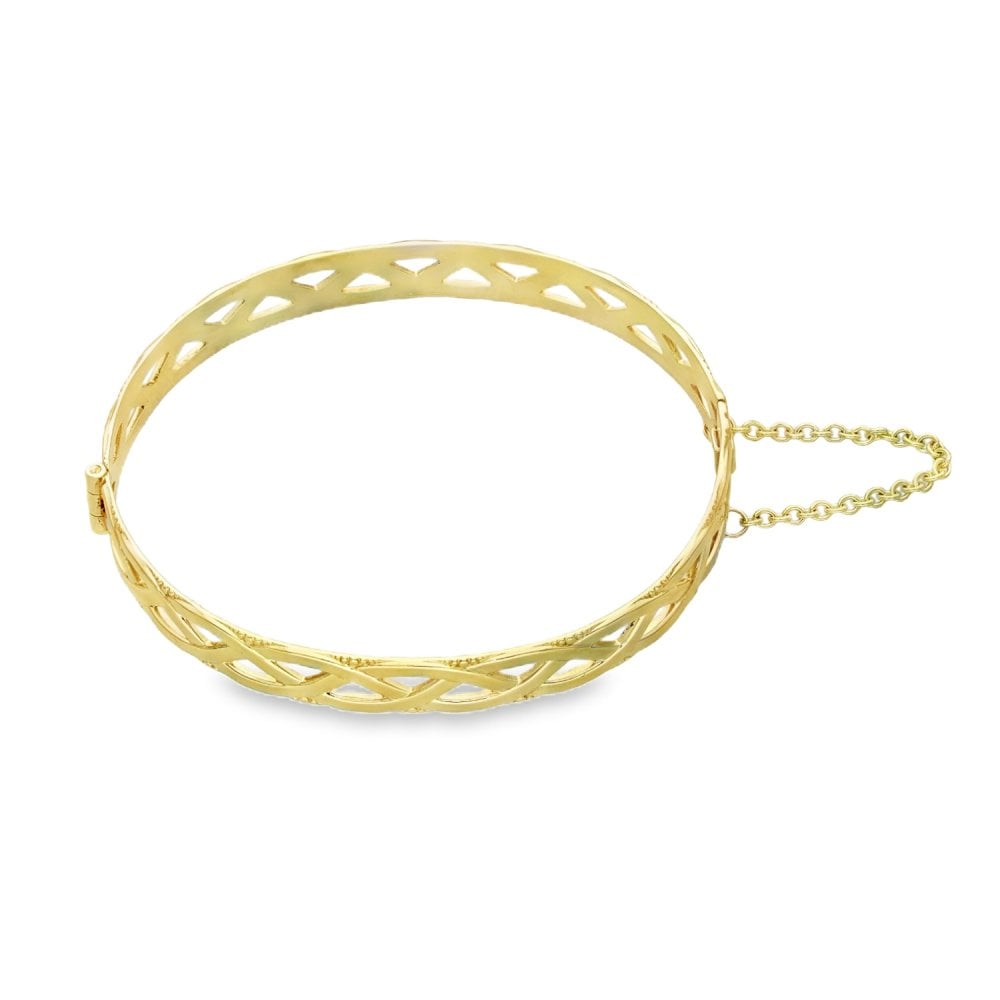 9ct Yellow Gold Celtic-Style Hinge Bangle - 17cm - 13.4g
