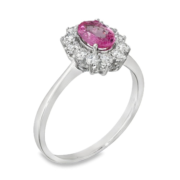 18ct White Gold Pink Sapphire & Diamond Cluster Ring - Size O