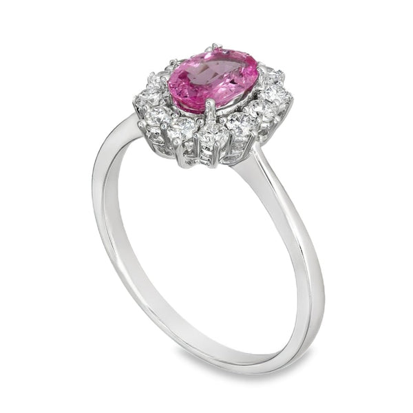 18ct White Gold Pink Sapphire & Diamond Cluster Ring - Size O