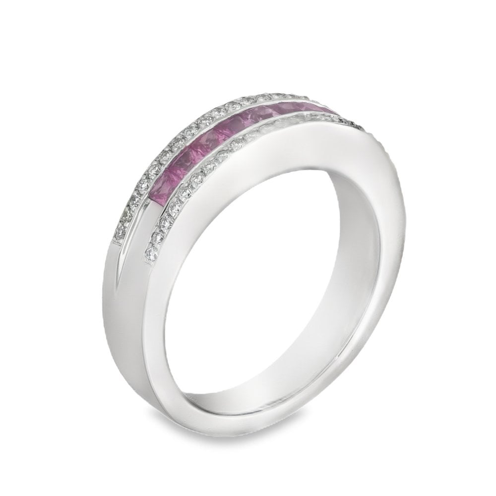 18ct White Gold Pink Sapphire & Diamond Ring - Size M - 0.25ct
