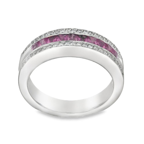 18ct White Gold Pink Sapphire & Diamond Ring - Size M - 0.25ct