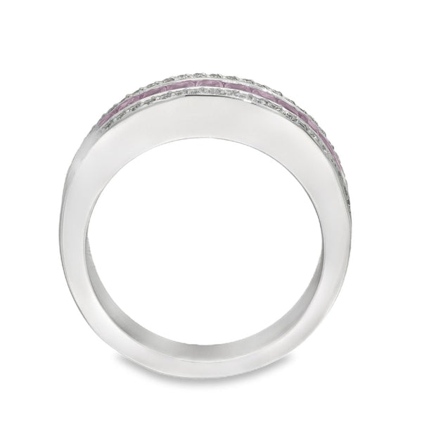 18ct White Gold Pink Sapphire & Diamond Ring - Size M - 0.25ct