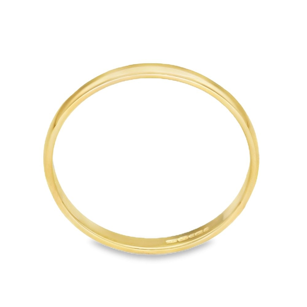 9ct Yellow Gold D-Shape Wedding Ring - Size P - 2mm