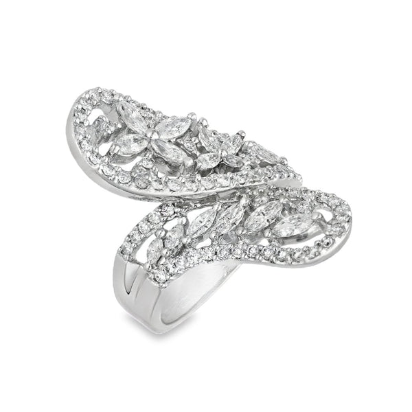18ct White Gold Diamond Flower Loop Ring - Size O - 1.98ct