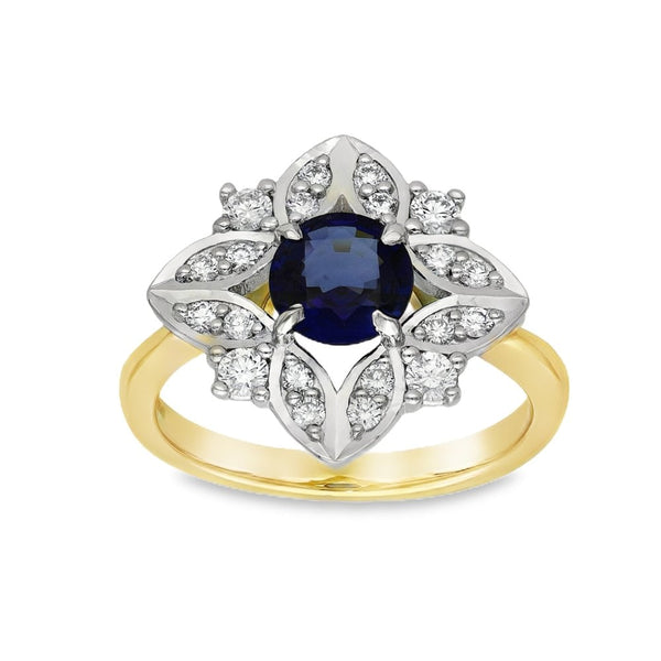 Ladies 18ct Yellow Gold Sapphire & Diamond Cluster Ring - 0.44ct