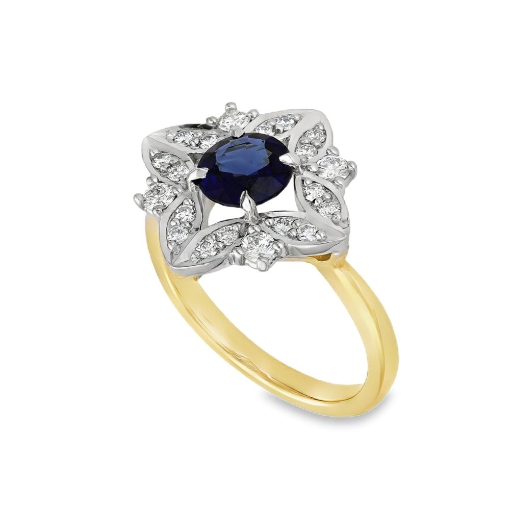 Ladies 18ct Yellow Gold Sapphire & Diamond Cluster Ring - 0.44ct