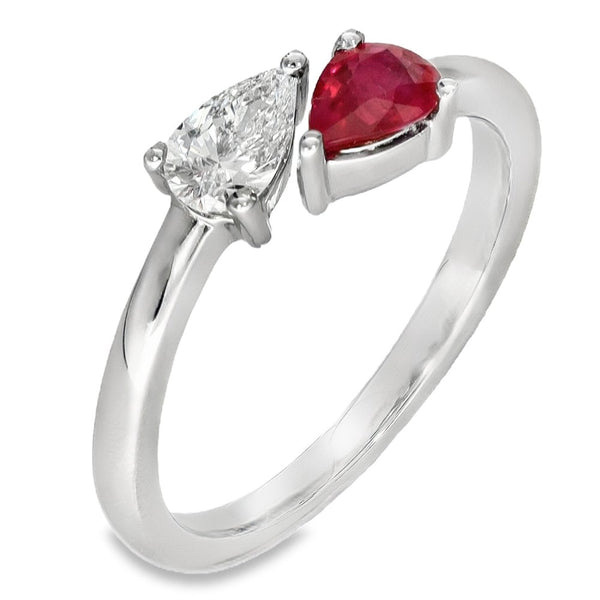 Ladies Platinum Two Stone Diamond & Ruby Ring