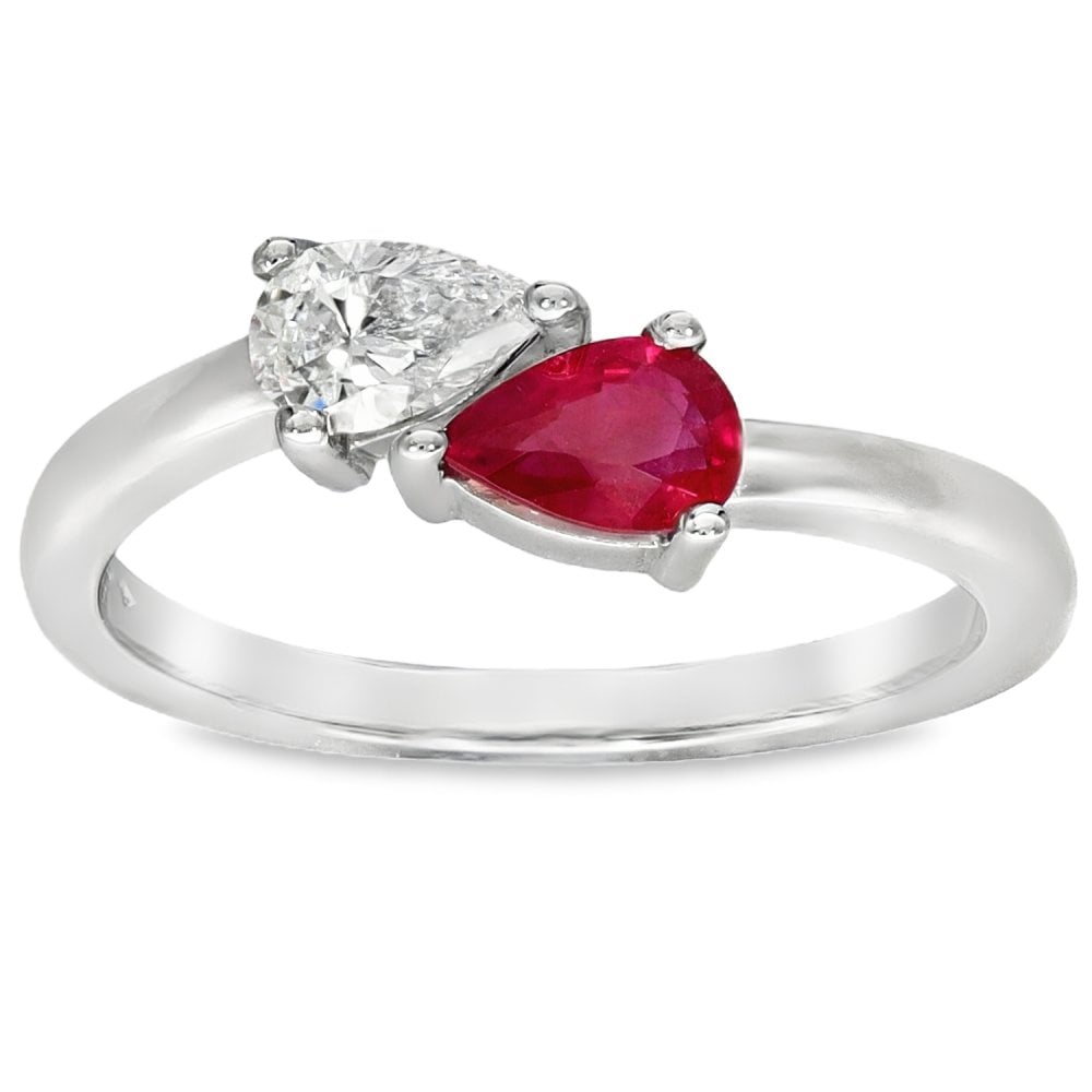 Ladies Platinum Two Stone Diamond & Ruby Ring