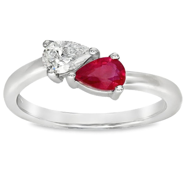Ladies Platinum Two Stone Diamond & Ruby Ring