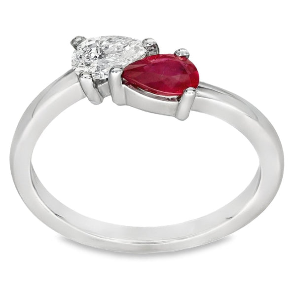 Ladies Platinum Two Stone Diamond & Ruby Ring